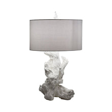 Load image into Gallery viewer, Driftwood Table Lamp with Linen Shade in Detail.
