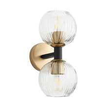 Load image into Gallery viewer, Helios Wall Light in Black/Aged Brass.

