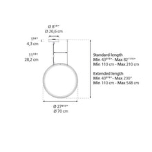 Load image into Gallery viewer, Discovery LED Vertical Suspension Light - line drawing.
