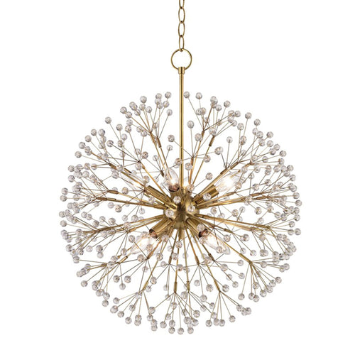 Dunkirk Chandelier in Aged Brass.