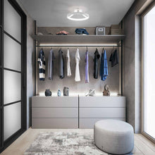 Load image into Gallery viewer, Chaucer LED Flush Mount Ceiling Light in dressing room.
