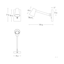 Load image into Gallery viewer, Grisham LED Swing Arm Wall Light - line drawing.
