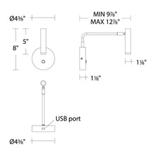 Load image into Gallery viewer, Sprig LED Swing Arm Wall Light - line drawing.

