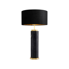 Load image into Gallery viewer, Newman Table Lamp in Black Marble/Antique Brass (Drum).
