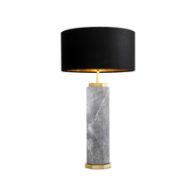 Load image into Gallery viewer, Newman Table Lamp in Grey Marble/Antique Brass (Drum).
