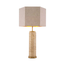 Load image into Gallery viewer, Newman Table Lamp in Travetine/Antique Brass (Hexagon).
