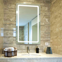 Load image into Gallery viewer, Aria LED Lighted Mirror in bathroom.

