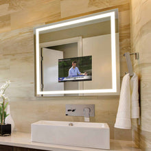 Load image into Gallery viewer, Integrity LED Lighted Mirror TV in bathroom.
