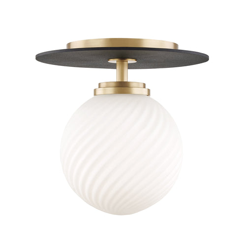 Ellis LED Flush Mount Ceiling Light in Brass and Black.