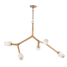 Load image into Gallery viewer, Blossom Linear Pendant Light in Natural Aged Brass (5-Light).
