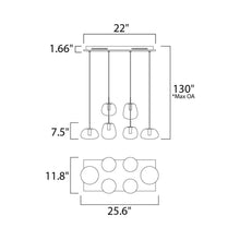 Load image into Gallery viewer, Puffs Linear Pendant Light - line drawing.
