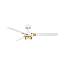 Load image into Gallery viewer, Amped LED Ceiling Fan in Matte White/Brushed Brass.
