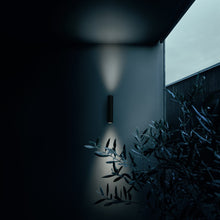 Load image into Gallery viewer, Flauta Riga Outdoor LED Wall Light Illuminated.
