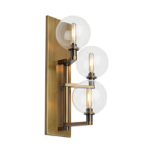 Load image into Gallery viewer, Gambit Wall Light in Triple Light/Aged Brass.

