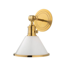 Load image into Gallery viewer, Garden City Wall Light in None/Opal Glossy/Aged Brass.
