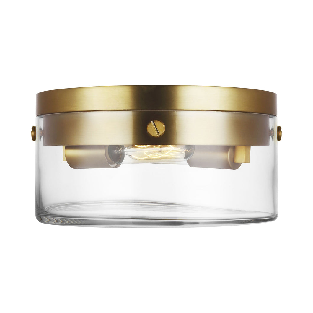 Garrett Flush Mount Ceiling Light in Small/Burnished Brass.