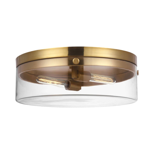 Garrett Flush Mount Ceiling Light in Brass and Clear.