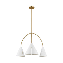 Load image into Gallery viewer, Cambre LED Linear Pendant Light in Matte White/Burnished Brass (3-Light).
