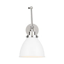 Load image into Gallery viewer, Wellfleet Adjustable Dome Wall Light in Matte White and Polished Nickel.
