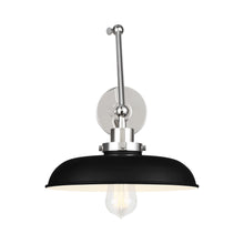 Load image into Gallery viewer, Wellfleet Adjustable Wide Wall Light in Midnight Black and Polished Nickel.
