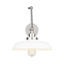 Load image into Gallery viewer, Wellfleet Adjustable Wide Wall Light in Matte White and Polished Nickel.

