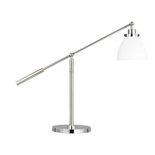 Load image into Gallery viewer, Wellfleet Dome LED Desk Lamp in Matte White and Polished Nickel.
