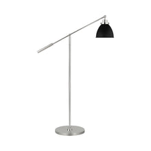 Load image into Gallery viewer, Wellfleet Dome LED Floor Lamp in Midnight Black and Polished Nickel.
