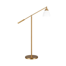 Load image into Gallery viewer, Wellfleet Dome LED Floor Lamp in Matte White and Burnished Brass.
