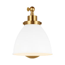 Load image into Gallery viewer, Wellfleet Dome Wall Light in Matte White and Burnished Brass.
