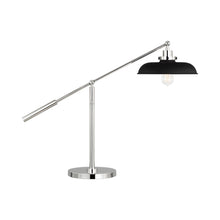 Load image into Gallery viewer, Wellfleet Wide LED Desk Lamp in Midnight Black and Polished Nickel.
