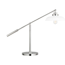 Load image into Gallery viewer, Wellfleet Wide LED Desk Lamp in Matte White and Polished Nickel.
