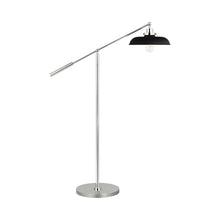 Load image into Gallery viewer, Wellfleet Wide LED Floor Lamp in Midnight Black and Polished Nickel.
