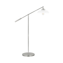 Load image into Gallery viewer, Wellfleet Wide LED Floor Lamp in Matte White and Polished Nickel.

