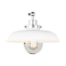 Load image into Gallery viewer, Wellfleet Wide Wall Light in Matte White and Polished Nickel.
