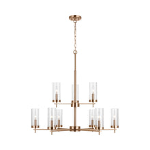 Load image into Gallery viewer, Zire Multi Tiered Chandelier in Satin Brass.
