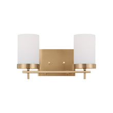 Load image into Gallery viewer, Zire Vanity Wall Light in Satin Brass (2-Light).
