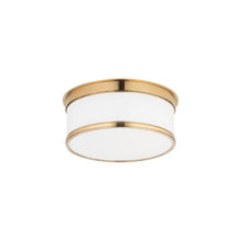 Load image into Gallery viewer, Geneva Flush Mount Ceiling Light in Aged Brass.
