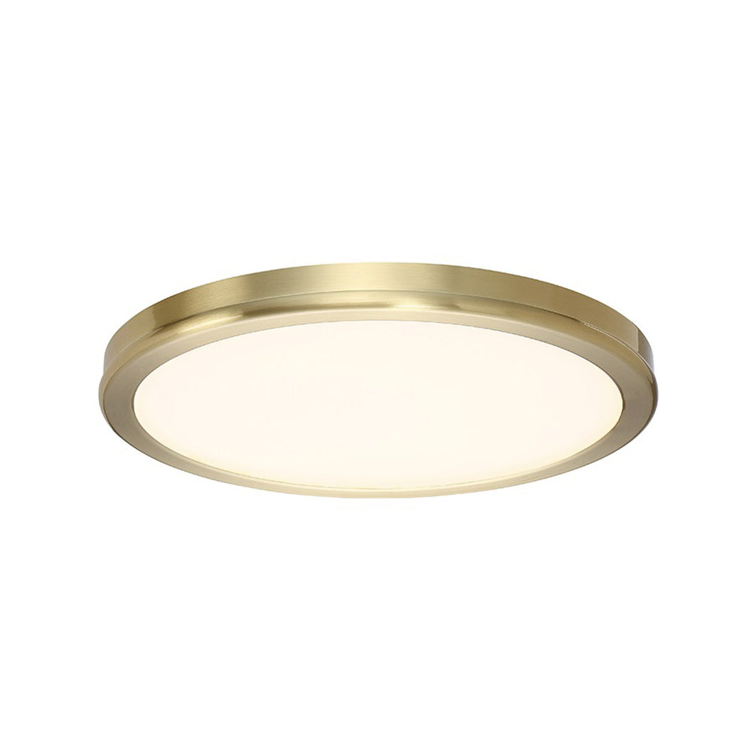 Geos LED Round Low-Profile Flush Mount Light in Medium/2700K/Brushed Brass.