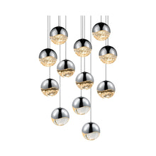 Load image into Gallery viewer, Grapes® 12-Light Round LED Multipoint Pendant Light in Polished Chrome/Large Bulb.
