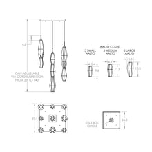Load image into Gallery viewer, Aalto Grande LED Multi Light Pendant Light - line drawing.
