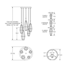Load image into Gallery viewer, Aalto Round LED Multi Light Pendant Light - line drawing.
