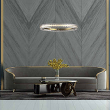 Load image into Gallery viewer, Asscher Chandelier in living room.
