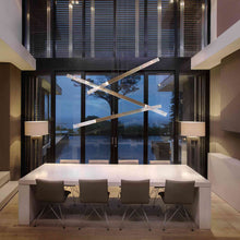 Load image into Gallery viewer, Axis Moda Triple LED Linear Pendant Light in dining room.
