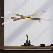 Load image into Gallery viewer, Axis Moda Triple LED Linear Pendant Light in dining room.
