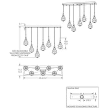 Load image into Gallery viewer, Blossom LED Linear Multi Light Pendant Light - line drawing.
