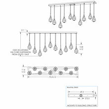 Load image into Gallery viewer, Blossom LED Linear Multi Light Pendant Light - line drawing.
