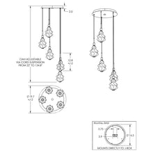 Load image into Gallery viewer, Blossom LED Multi Light Pendant Light - line drawing.
