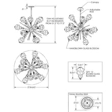 Load image into Gallery viewer, Blossom Starburst LED Chandelier - line drawing.
