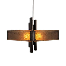 Load image into Gallery viewer, Carlyle Square Chandelier in Gunmetal (Granite Glass - Bronze).

