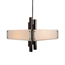 Load image into Gallery viewer, Carlyle Square Chandelier in Gunmetal (Ivory Wisp Glass).
